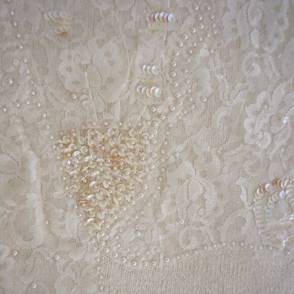 Vintage I.B. Diffusion Cream Silk Wool Lace Beaded Sweater Romantic Old Money L - Picture 11 of 11